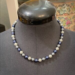 South Sea Elegant Blue and Silver Pearl Necklace 8 MM 18 inches